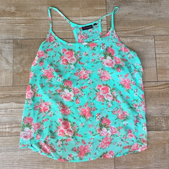 Ultra Flirt Tops - *SOLD*      Mint & Pink Floral Racerback Blouse